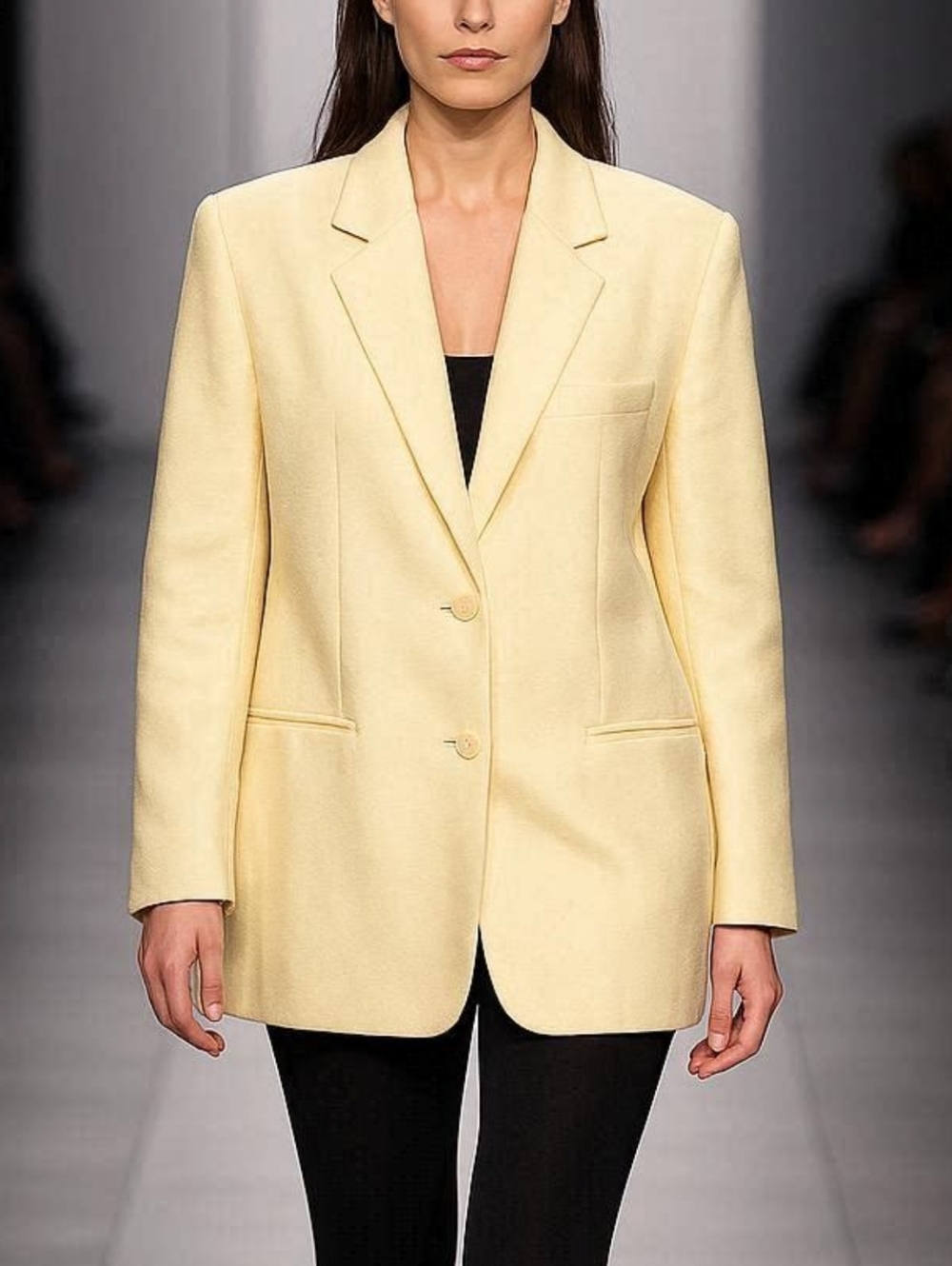 Vintage Pale Yellow Cream Two-Button Oversized Coat Dress - Shoulder Pads - 12